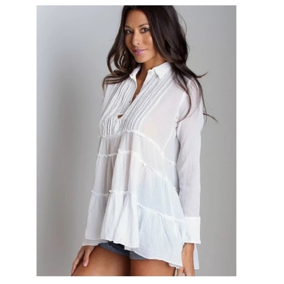 Free People Tuxedo Tunic Off-white Size Small - Picture 2 of 8